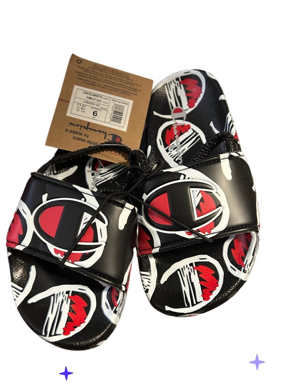 Champion Black & Red Kids' Graphic Slide Sandals